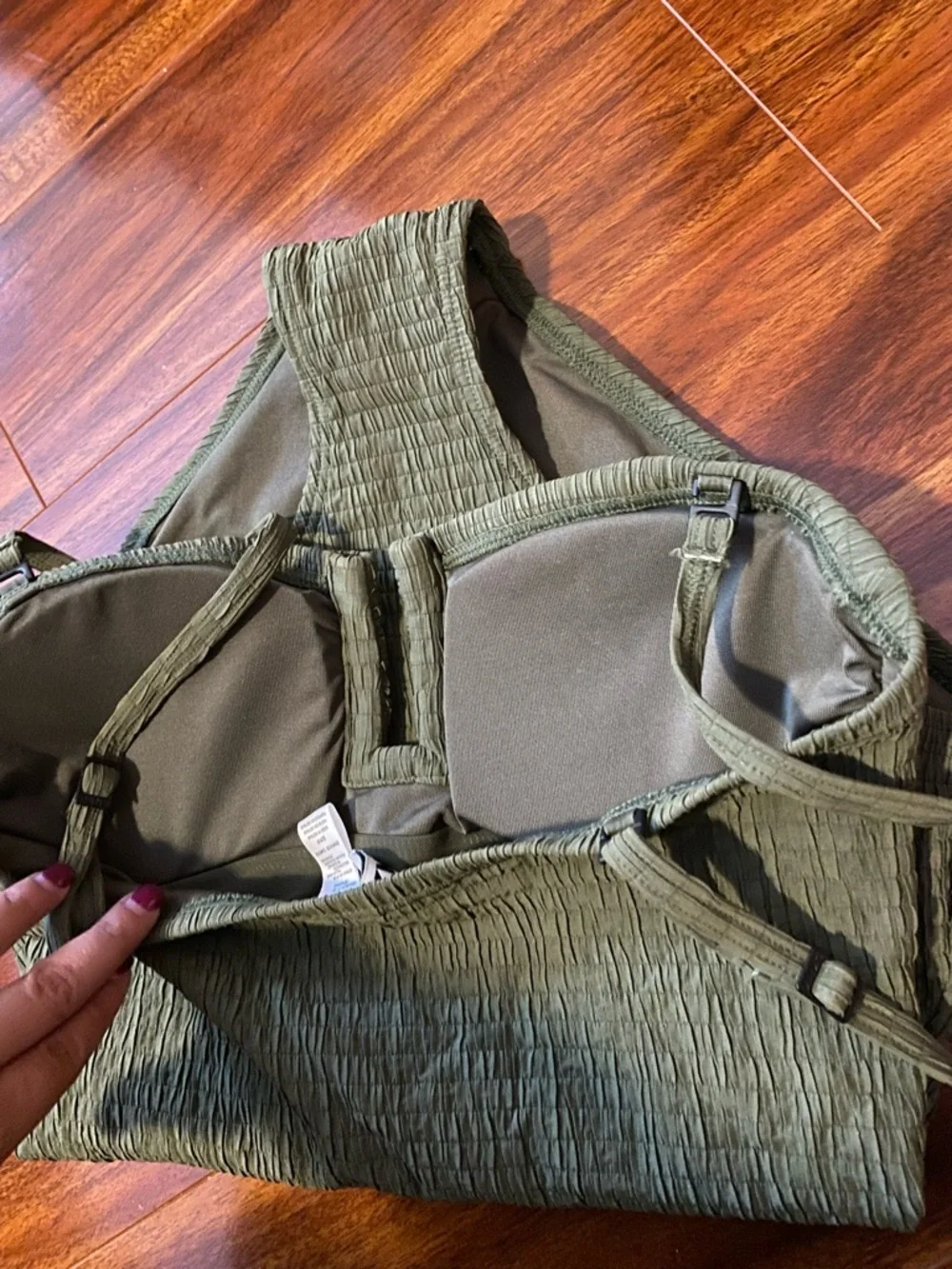 DKNY U-Wire Olive Green Textured One-Piece Swimsuit - Picture 10 of 10